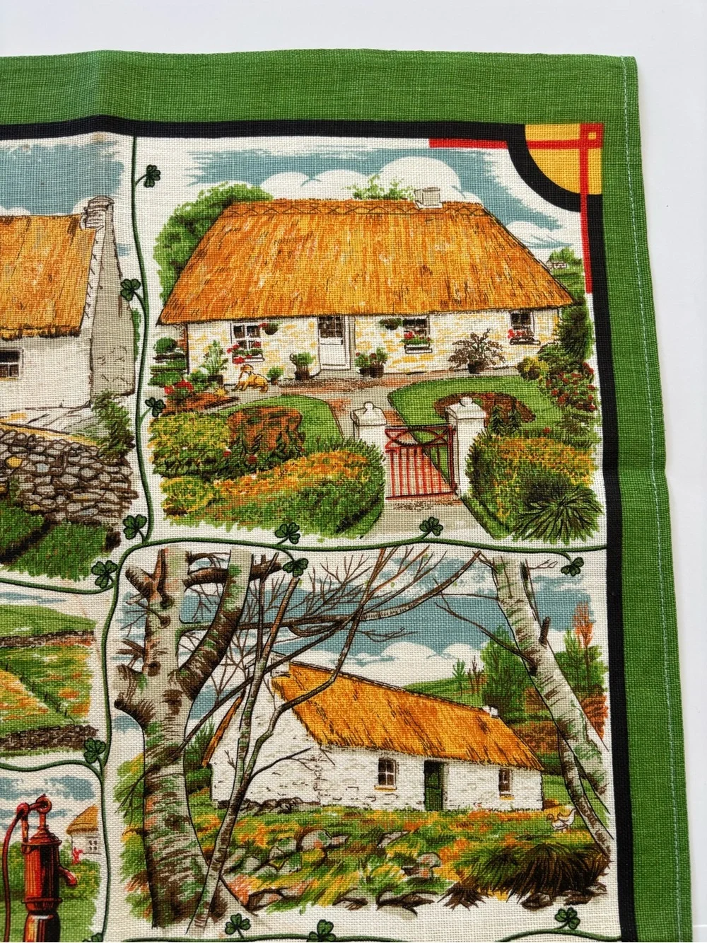 Vintage Fingal Linen Irish Cottages Tea Towel